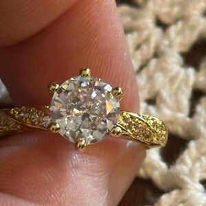 2ct Moissanite Ring Solitaire 18K Gold Plated 6 Claw Setting